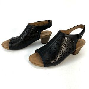 Josef Seibel Ruth 33 Sandal Heeled Cutout Comfort Peep Toe Black Women Sz EUR 36